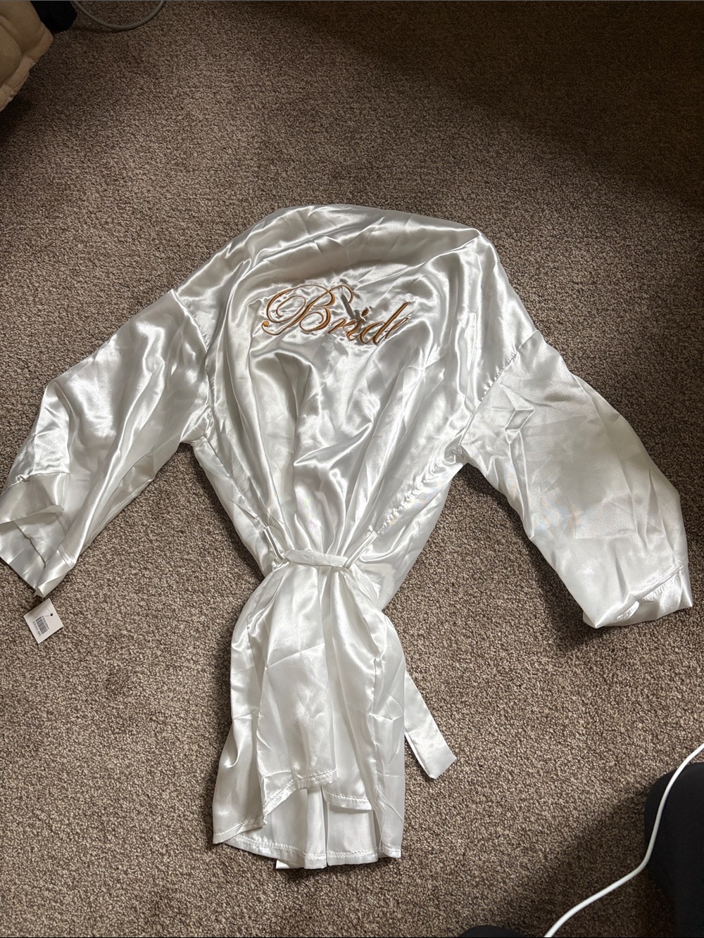 Dry Goods White Satin Bride Robe with Gold Script